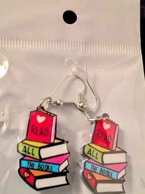 Hand Crafted Red & Pink Stack of Books Earrings
